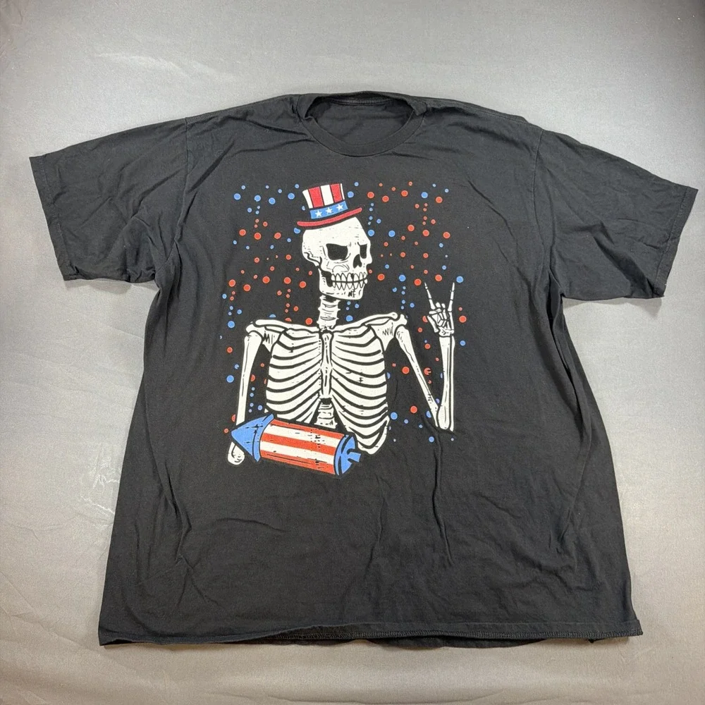 Black Skeleton Red White And Blue 2xl T-Shirt